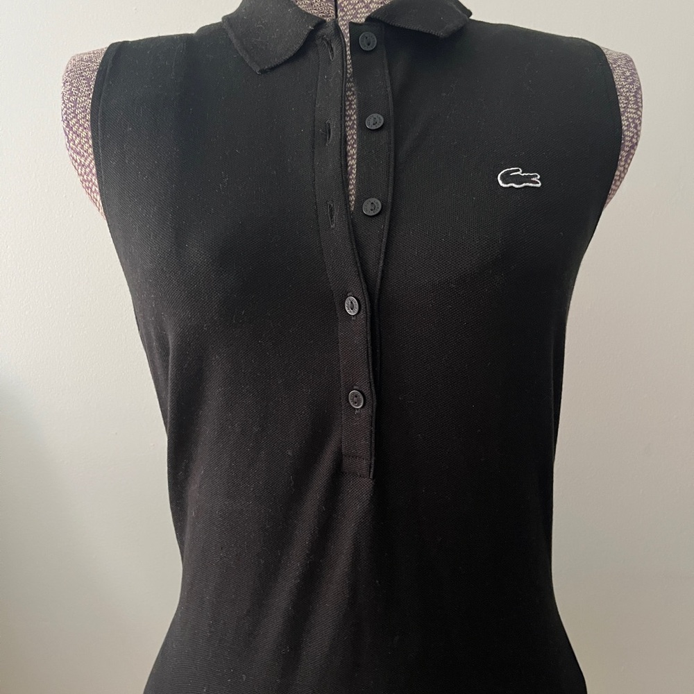 Lacoste Women's Black Sleeveless Button Down Shirt